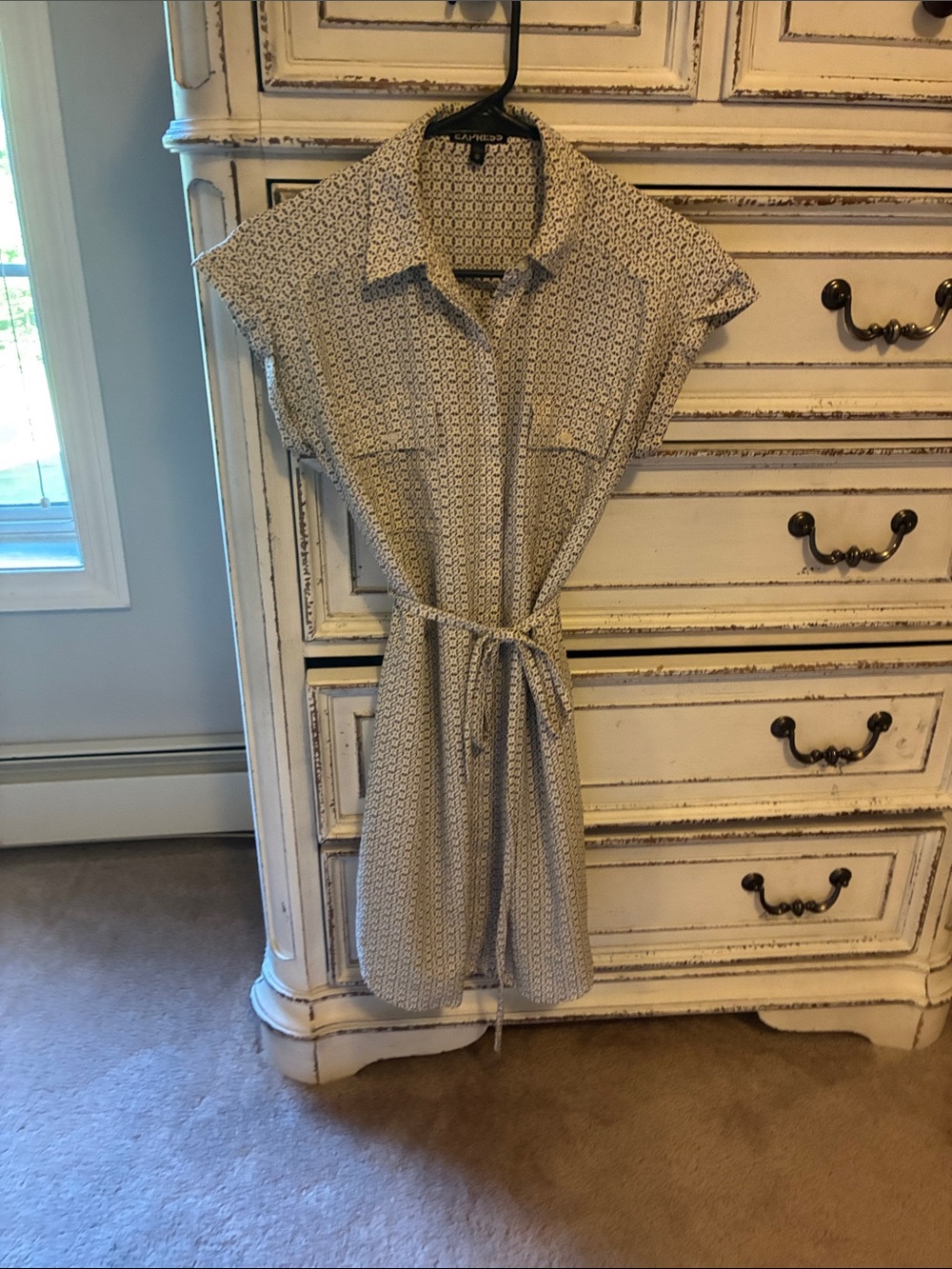 Express Cream and Black Printed Shirt Dress
